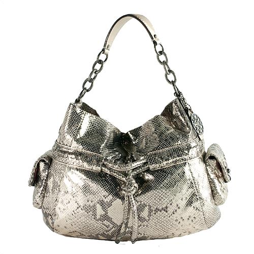 Coach Kristin Metallic Python Drawstring Large Hobo Handbag