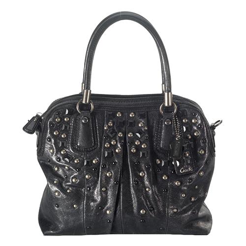 Coach Kristin Studded Leather Pleated Satchel Handbag