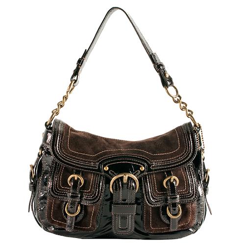 Coach Legacy Patent Leather and Suede Shoulder Handbag