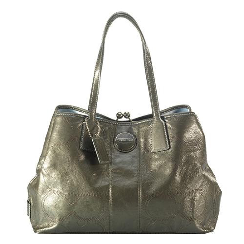 Coach Signature Stitched Patent Leather Framed Carryall Tote