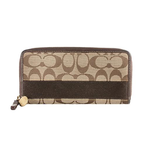 Coach Signature Stripe Accordian Zip Wallet