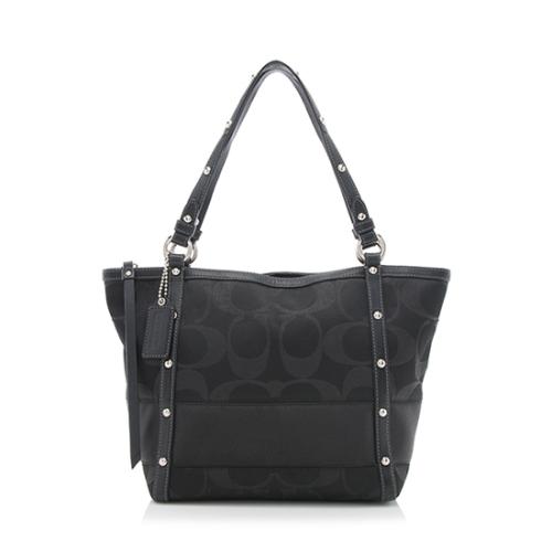 Coach Signature Stripe Studded Lurex Tote with Coin Purse