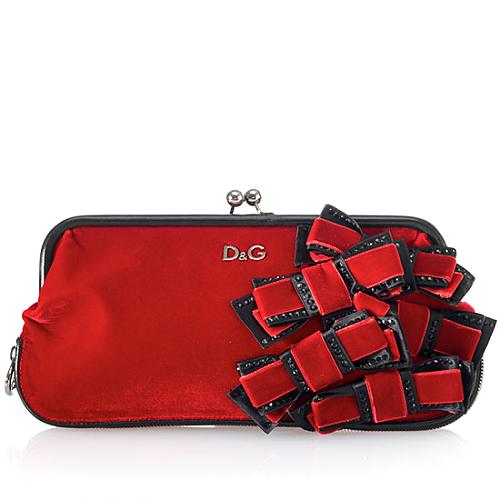 D&G Velvet Gilda Clutch w/Grosgrain and velvet Bow Detail Evening Handbag