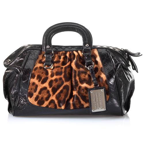Dolce & Gabbana Leopard Hair Calf Satchel Handbag