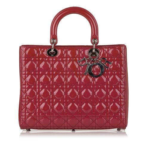 Dior Cannage Lady Dior Patent Leather Satchel