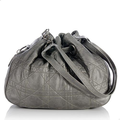 Dior Metallic Leather Drawstring Medium Bucket Bag