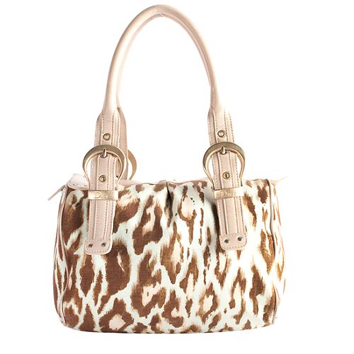 Dior Canvas Leopard Print Satchel Handbag