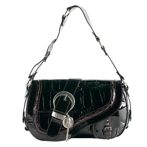 Dior Croc Embossed Patent Leather Gaucho Shoulder Handbag