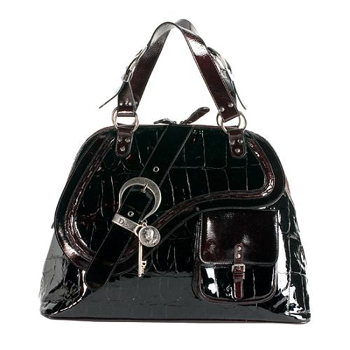 Dior Croc Embossed Patent Leather Gaucho Tote