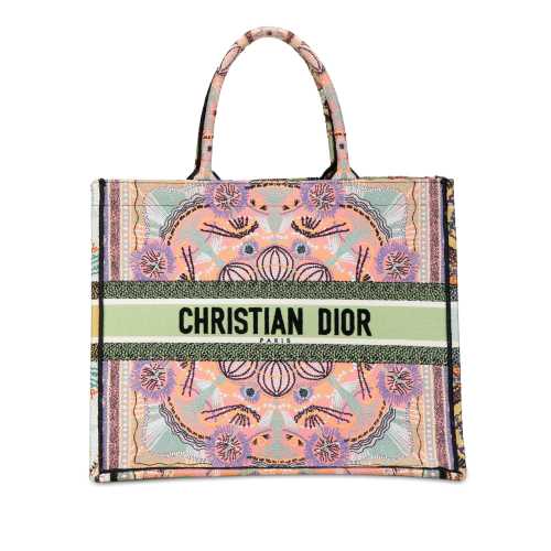 Dior Cruise Large Lights Embroidered Multicolor Canvas Book Tote