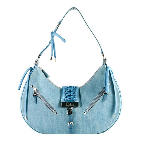 Dior Denim Admit It Lace Up Hobo Handbag