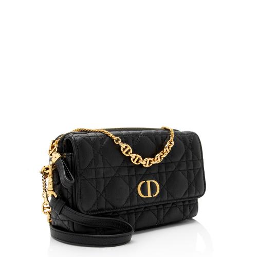 Dior Lambskin Cannage Caro Pouch with Chain 
