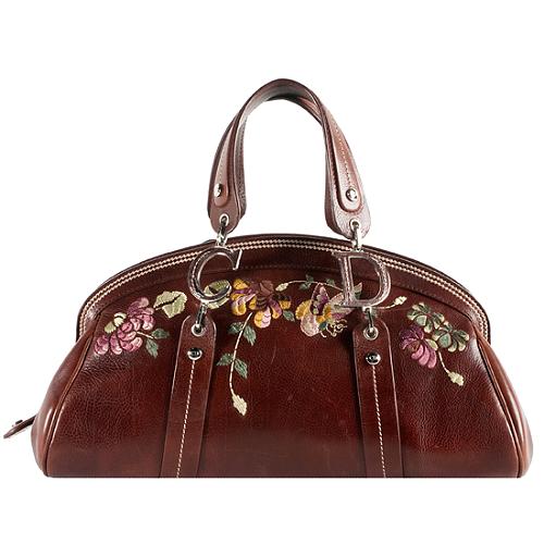 Dior Leather Vintage Flowers Embroidered Satchel Handbag