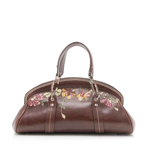 Dior Leather Vintage Leather Embroidered Flowers Satchel - FINAL SALE