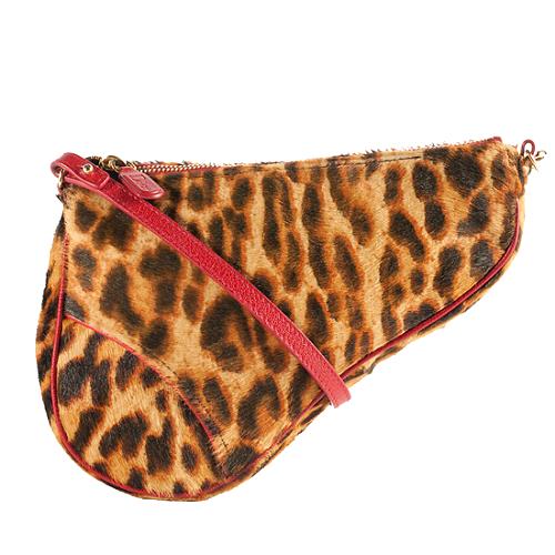 Dior Leopard Print Pony Hair Mini Saddle Shoulder Handbag