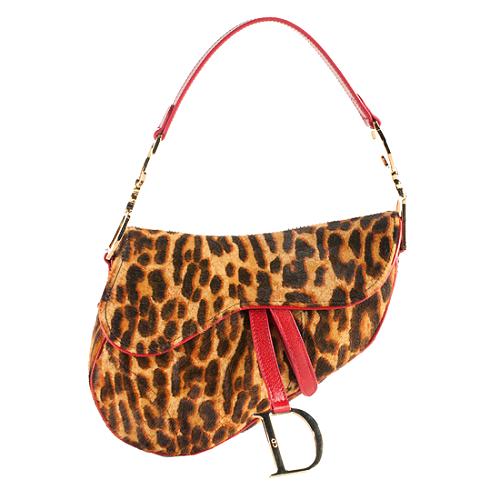 Dior Leopard Print Pony Hair Saddle Shoulder Handbag