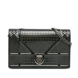 Dior Metallic Patent Microcannage Diorama Wallet on Chain