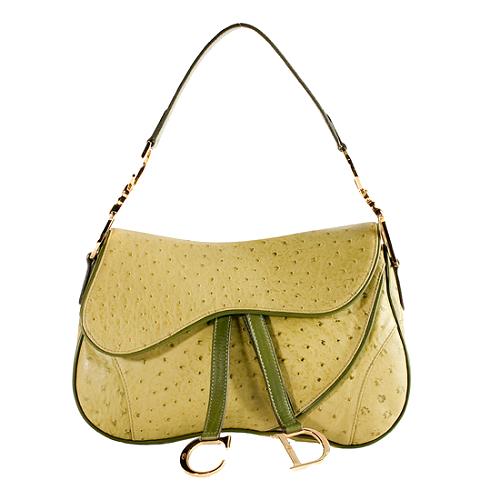 Dior Ostrich Double Saddle Shoulder Handbag