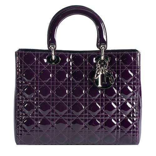 Dior Patent Leather Lady Dior Large Cannage Tote