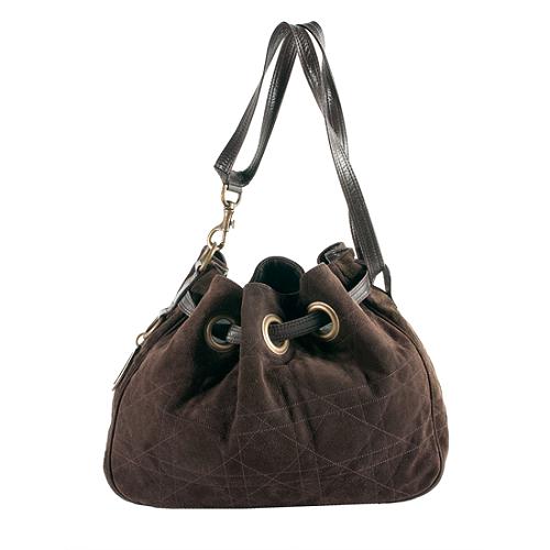 Dior Quilted Cannage Suede Drawstring Hobo Handbag