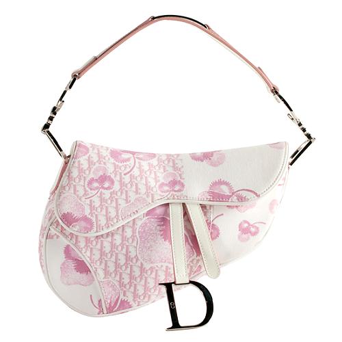 Dior Satin Resort Flowers Saddle Shoulder Handbag