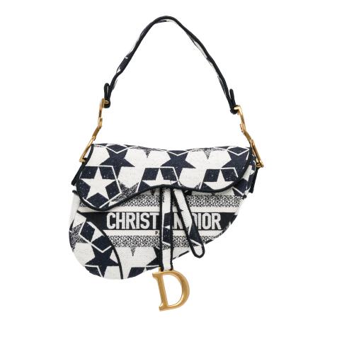 Dior Stars Embroidered Canvas Saddle Bag