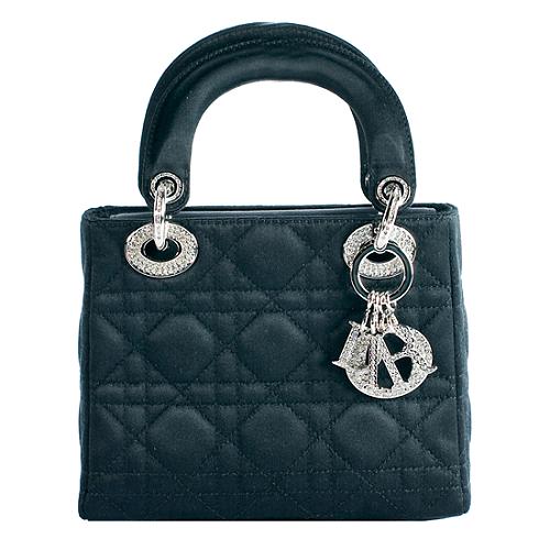 Dior Swarovski Satin Lady Dior Satchel Handbag