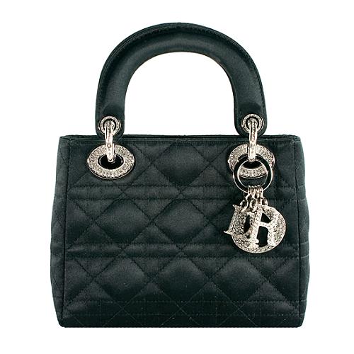 Dior Swarovski Satin Lady Dior Satchel Handbag