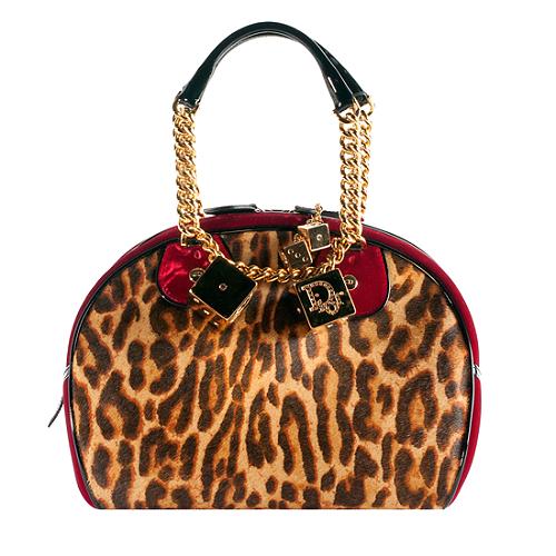 Dior Velvet Leopard Print Calf Hair Gambler Satchel Handbag