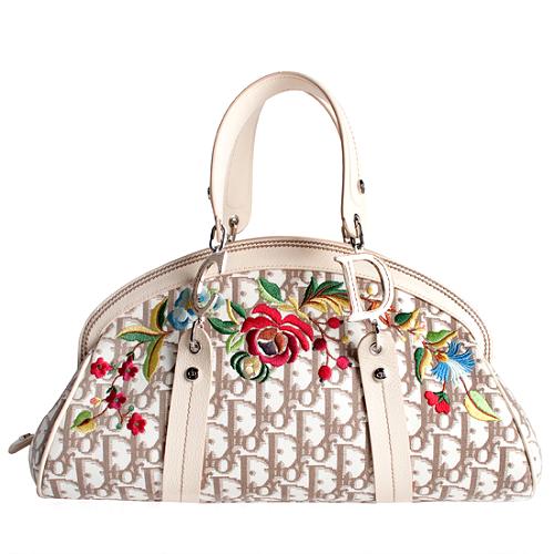 Dior Vintage Flowers Embroidered Frame Satchel Handbag