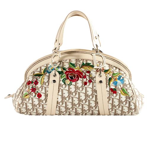 Dior Vintage Flowers Embroidered Satchel Handbag