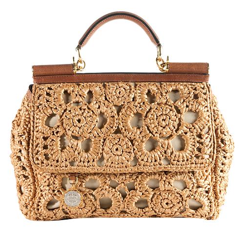 Dolce & Gabbana Crocheted Straw 'Miss Sicily' Top Handle Satchel Handbag