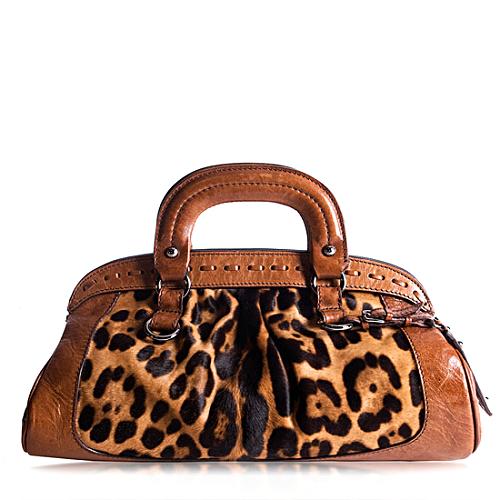 Dolce & Gabbana Leopard Print Calf Hair Satchel Handbag