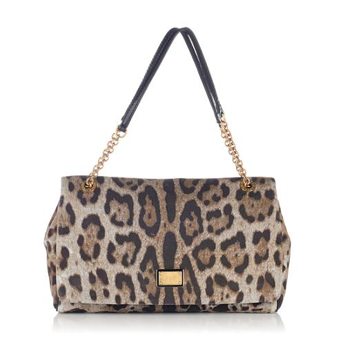 Dolce & Gabbana Leopard Print Denim Miss Martini Shoulder Bag