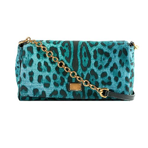 Dolce & Gabbana Leopard Print Denim Miss Martini Shoulder Handbag