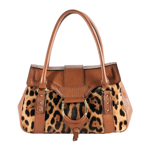 Dolce & Gabbana Leopard Print Pony Hair 'Miss Perfect' Satchel Handbag