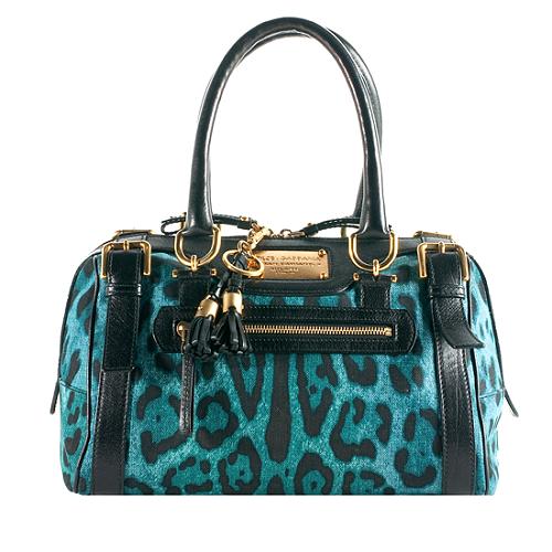 Dolce & Gabbana Leopard Printed Denim Miss Easy Way Satchel Handbag