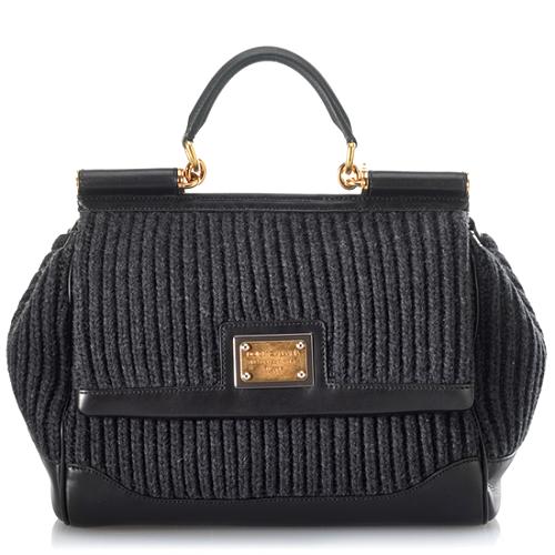Dolce & Gabbana Medium Miss Sicily Wool Knit Top Handle Satchel Handbag