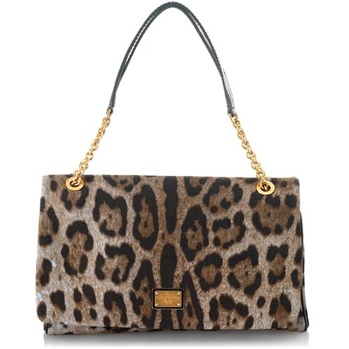 Dolce & Gabbana Miss Charles Denim Printed Leopard Shoulder Handbag
