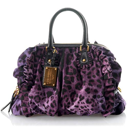 Dolce & Gabbana Miss Rouches Leopard Print in Denim Shoulder Handbag