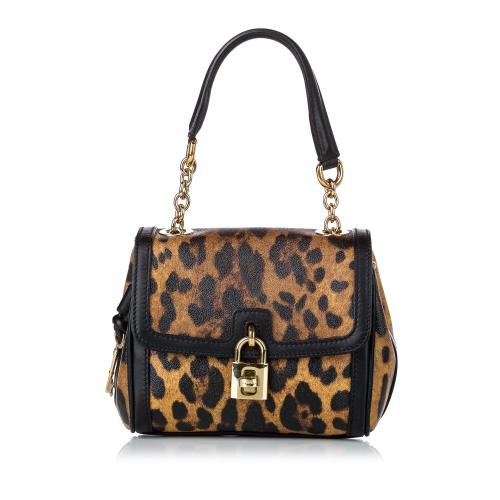 Dolce & Gabbana Padlock Leopard Print Leather Satchel