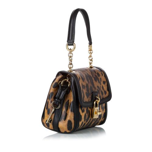 Dolce & Gabbana Padlock Leopard Print Leather Satchel