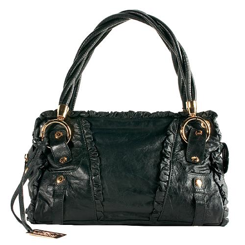 Dolce & Gabbana Ruffled Leather Satchel Handbag