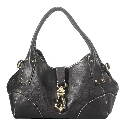 Dooney & Bourke Leather Logo Lock Satchel Handbag