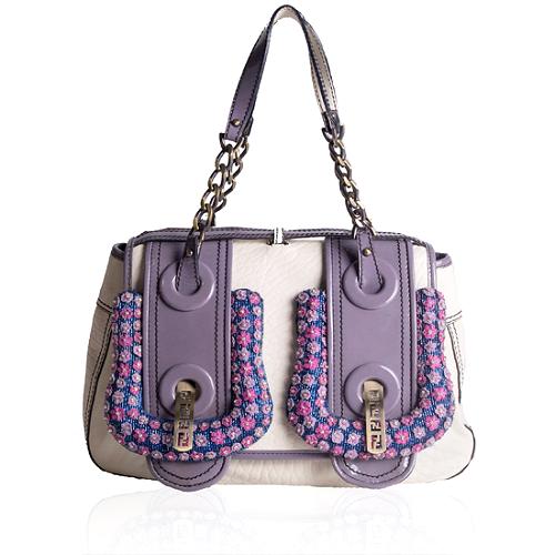 Fendi B Bag Embroidered Satchel Handbag