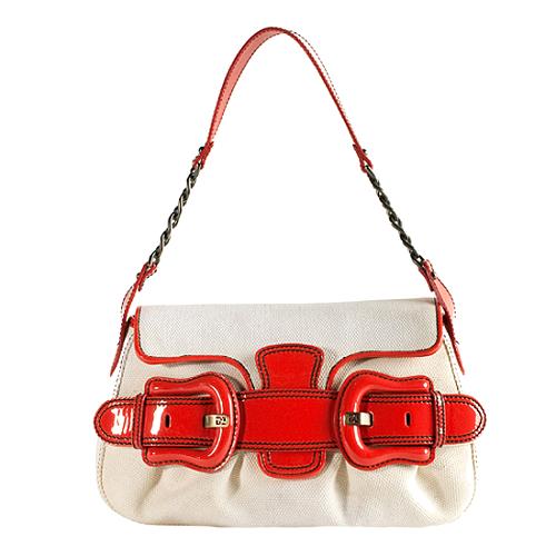 Fendi Canvas Patent Leather B Bag Shoulder Handbag