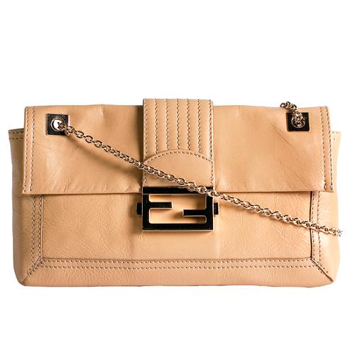 Fendi Leather Catene Baguette Shoulder Handbag