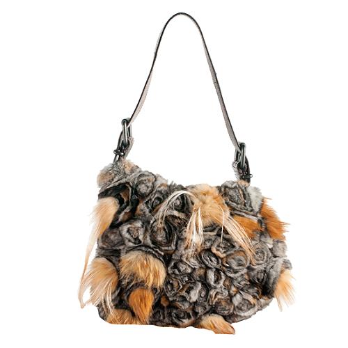 Fendi Chinchilla and Fox Fur 'Oyster' Hobo Handbag