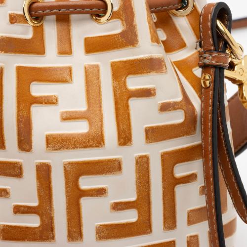 Authentic FENDi Mon Tresor Mini Embossed FF Leather Bucket Bag in