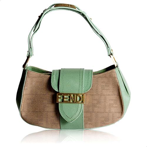 Fendi Zucca Canvas Flap Closure Logo Hobo Handbag 